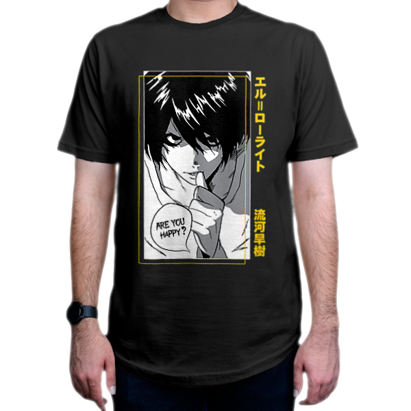 تیشرت طرح انیمه Death Note  دفترچه مرگ شخصیت ال  L کد DN1نمای روبرو - رنگ مشکی