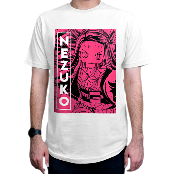 تیشرت انیمه طرح  Demon Slayer  شیطان کش شخصیت  Nezuko Kamado  نزوکو کامادو کد DS3_3نمای روبرو - رنگ سفید