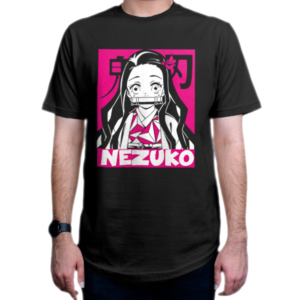 تیشرت انیمه طرح  Demon Slayer  شیطان کش شخصیت  Nezuko Kamado  نزوکو کامادو  کد DS3_4نمای روبرو - رنگ مشکی