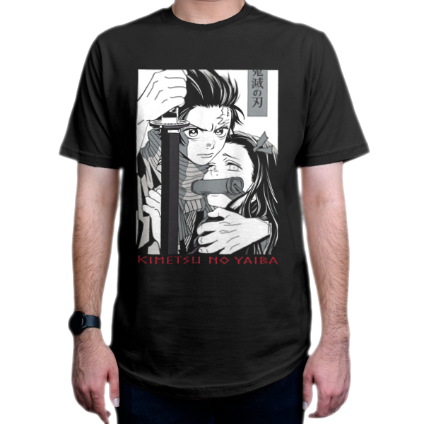 تیشرت انیمه طرح  Demon Slayer  شیطان کش شخصیت  Nezuko-Tanjiro  نزوکو-تانجیرو DS2نمای روبرو - رنگ مشکی