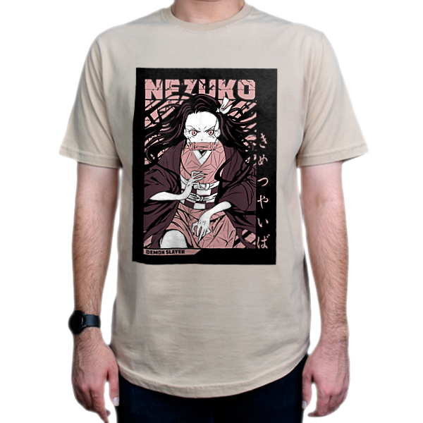 تیشرت انیمه طرح  Demon Slayer  شیطان کش شخصیت  Nezuko Kamado نزوکو کامادو کد DS2-2نمای روبرو - رنگ نخودی