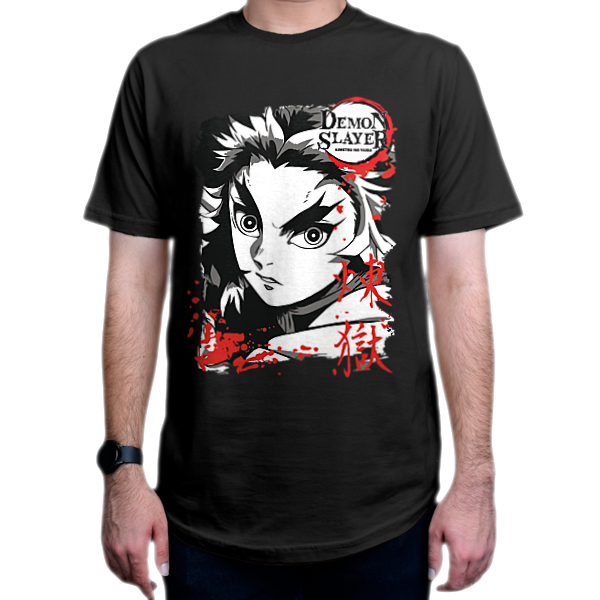 تیشرت انیمه طرح  Demon Slayer  شیطان کش شخصیت  Rengoku  رنگوکونمای روبرو - رنگ مشکی