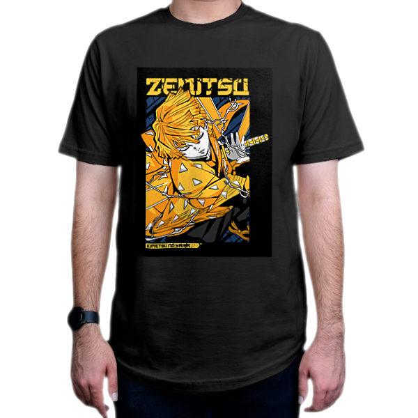 تیشرت انیمه طرح  Demon Slayer  شیطان کش شخصیت  Zenitsu  زنیتسو DS2-1نمای روبرو - رنگ مشکی