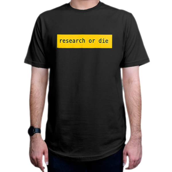 تیشرت برنامه نویسی طرح Research or Dieنمای روبرو - رنگ مشکی