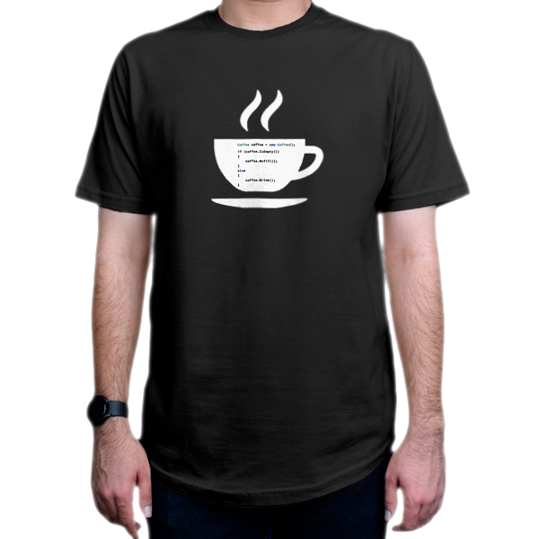 تیشرت برنامه نویسی طرح Coffee Code کد قهوهنمای روبرو - رنگ مشکی