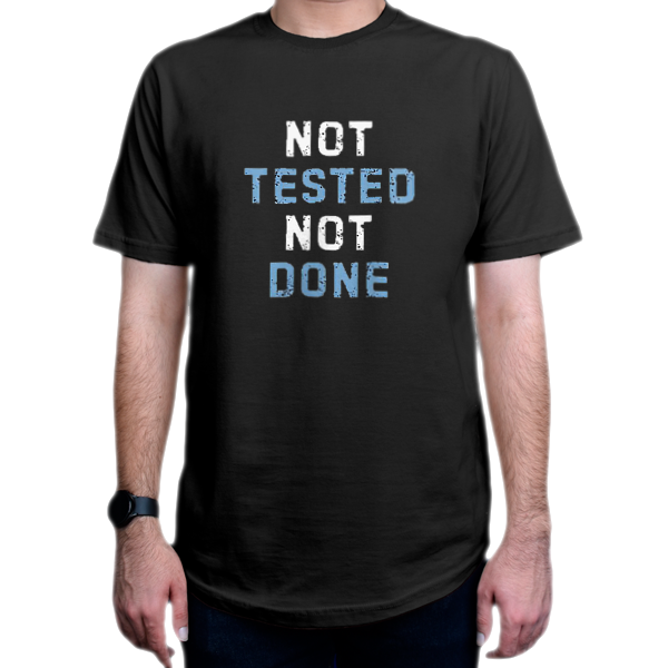 تیشرت برنامه نویسی طرح not tested not doneنمای روبرو - رنگ مشکی