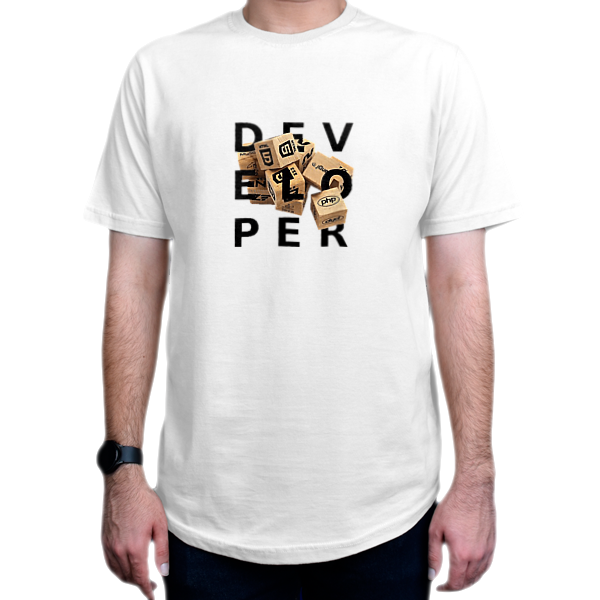 تیشرت برنامه نویسی با طرح developerنمای روبرو - رنگ سفید