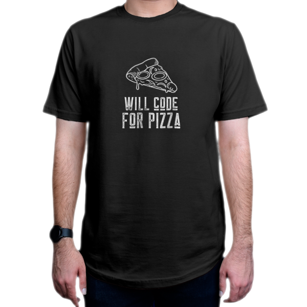 تیشرت برنامه نویسی طرح will code for pizzaنمای روبرو - رنگ مشکی