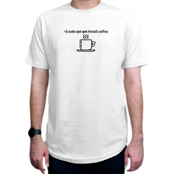 تیشرت برنامه نویسی طرح install coffeeنمای روبرو - رنگ سفید