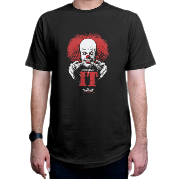 تیشرت طرح فیلم IT آن شخصیت Pennywise پنی وایز کد IT1-1نمای روبرو - رنگ مشکی