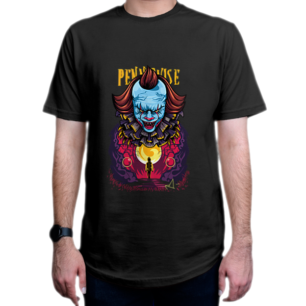 تیشرت طرح فیلم IT شخصیت Pennywise پنی وایز کد IT1-4نمای روبرو - رنگ مشکی