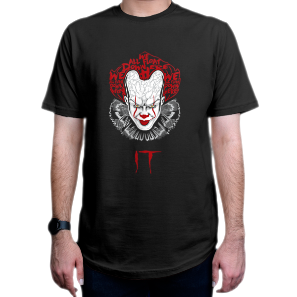 تیشرت طرح فیلم IT شخصیت Pennywise پنی وایز کد IT1-5نمای روبرو - رنگ مشکی