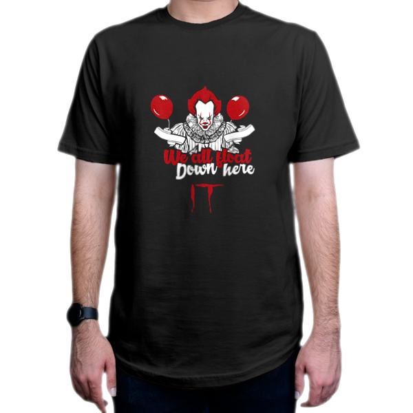 تیشرت طرح فیلم IT شخصیت Pennywise پنی وایز کد IT1-6نمای روبرو - رنگ مشکی