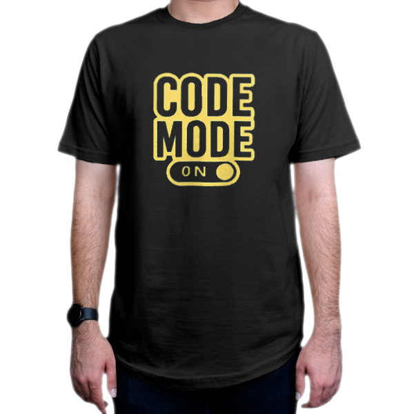 تیشرت برنامه نویسی طرح Code Mode Onنمای روبرو - رنگ مشکی