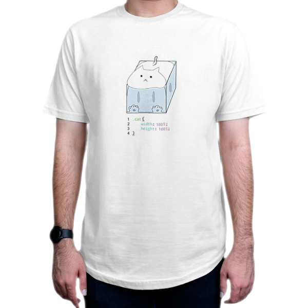 تیشرت برنامه نویسی طرح CSS Cat in Boxنمای روبرو - رنگ سفید
