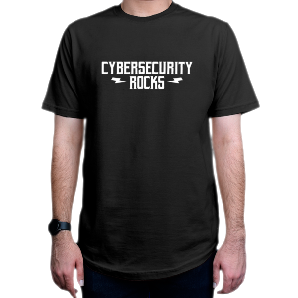 تیشرت برنامه نویسی طرح Cybersecurity Rocksنمای روبرو - رنگ مشکی