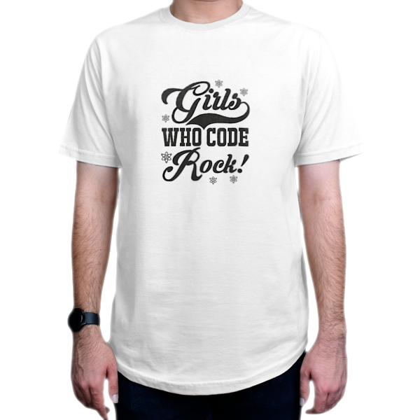 تیشرت برنامه نویسی طرح Girls Who Code Rockنمای روبرو - رنگ سفید