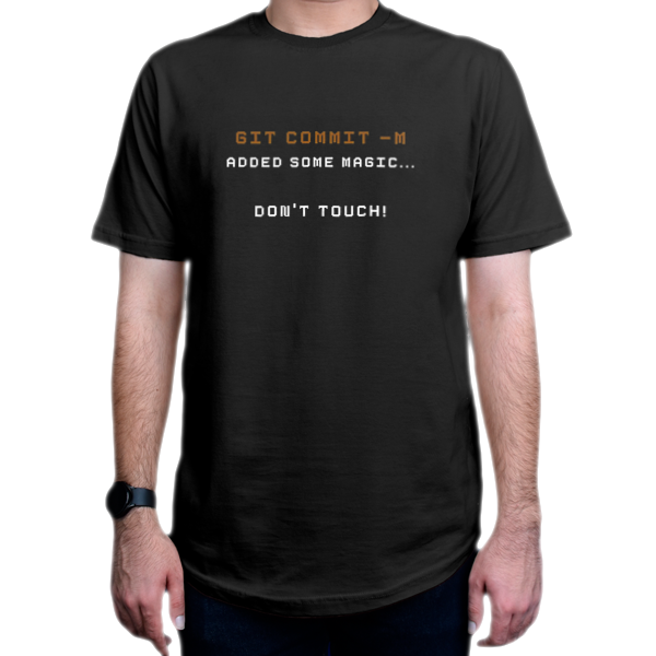تیشرت برنامه نویسی طرح !git commit m added some magic...don't touchنمای روبرو - رنگ مشکی
