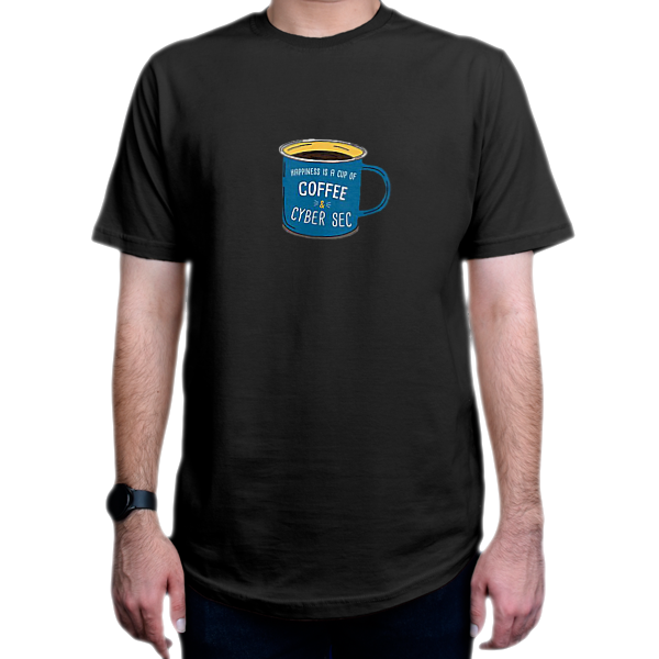 تیشرت برنامه نویسی طرح Happiness is a cup of coffee and Cyber Securityنمای روبرو - رنگ مشکی