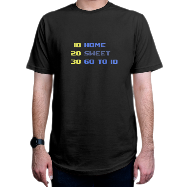 تیشرت برنامه نویسی طرح Home Sweet Go to 10نمای روبرو - رنگ مشکی