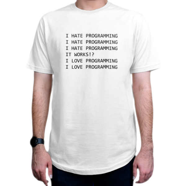 تیشرت برنامه نویسی طرح I hate programmingنمای روبرو - رنگ سفید