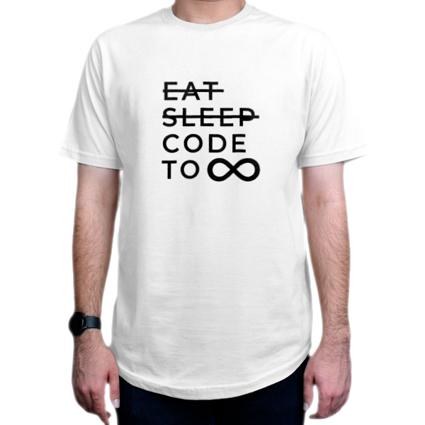 تیشرت برنامه نویسی طرح No Eat No Sleep Code to Infinityنمای روبرو - رنگ سفید