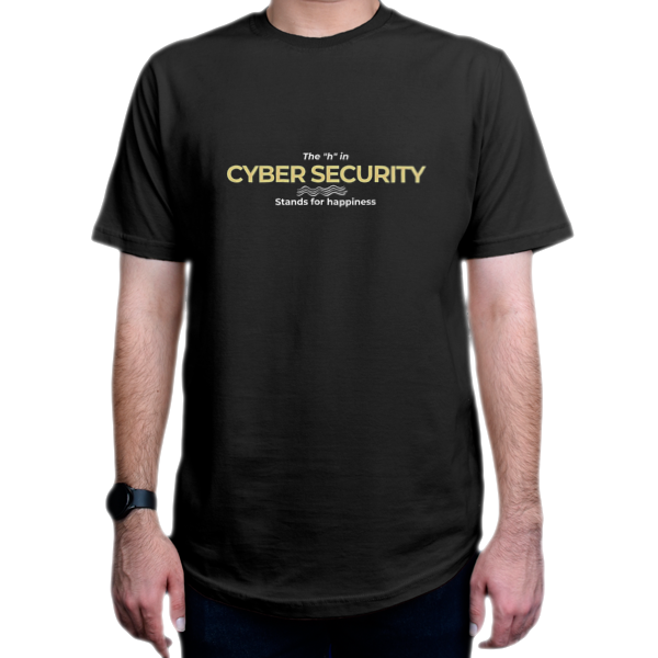 تیشرت برنامه نویسی طرح the h in Cyber Security stands for happinessنمای روبرو - رنگ مشکی