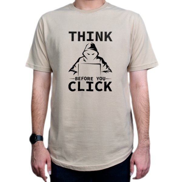 تیشرت برنامه نویسی طرح think before you clickنمای روبرو - رنگ نخودی