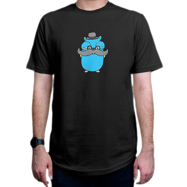 تیشرت برنامه نویسی طرح Posh Mustached Gopherنمای روبرو - رنگ مشکی