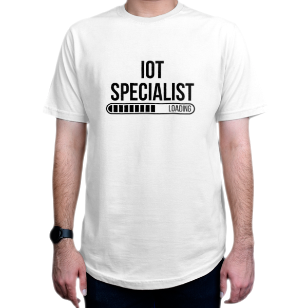 تیشرت برنامه نویسی طرح IoT Specialist in Progressنمای روبرو - رنگ سفید