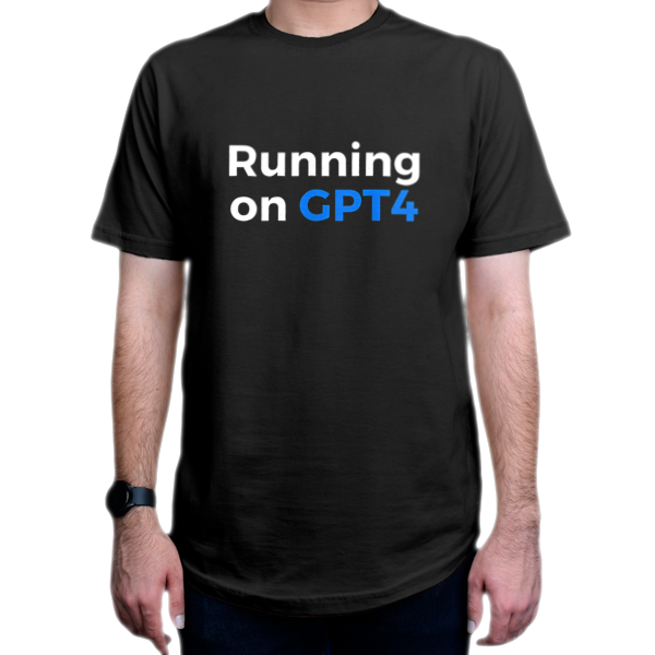 تیشرت برنامه نویسی طرح running on gpt4نمای روبرو - رنگ مشکی