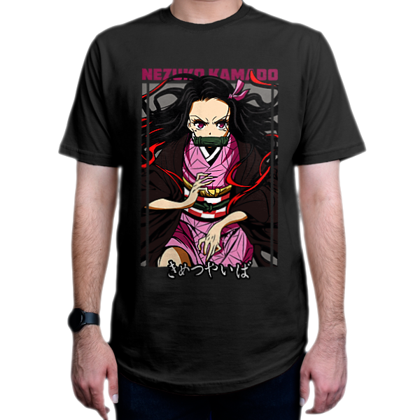 تیشرت انیمه Demon Slayer شیطان کش شخصیت Nezuko Kamado نزوکو کامادو DS1نمای روبرو - رنگ مشکی