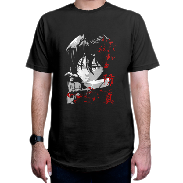 تیشرت طرح انیمه Attack on Titan حمله به تایتان شخصیت Mikasa Ackermann میکاسا آکرمننمای روبرو - رنگ مشکی