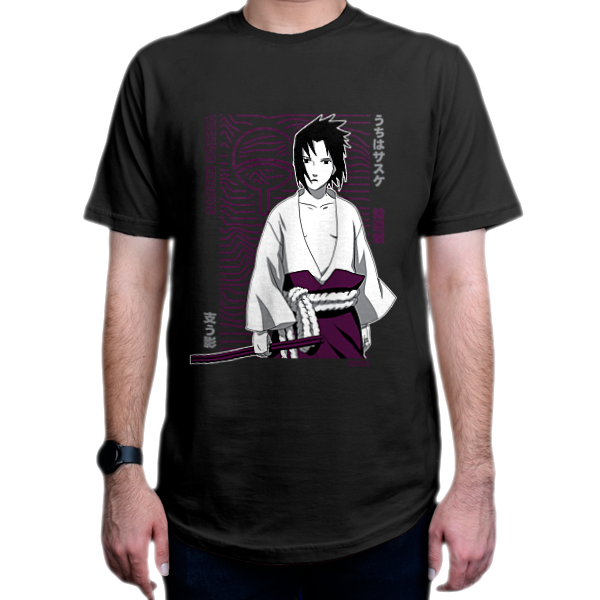 تیشرت انیمه طرح  Naruto  ناروتو شخصیت  Sasuke Uchiha ساسکه اوچیها N1نمای روبرو - رنگ مشکی