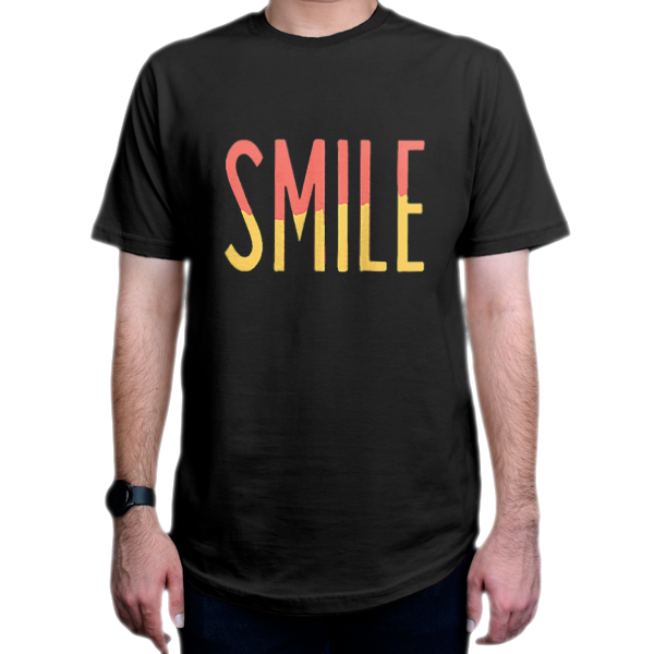 تیشرت تمام پنبه طرح smileنمای روبرو - رنگ مشکی